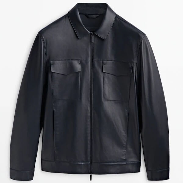 

Куртка кожаная Massimo Dutti Nappa Leather, темно-синий