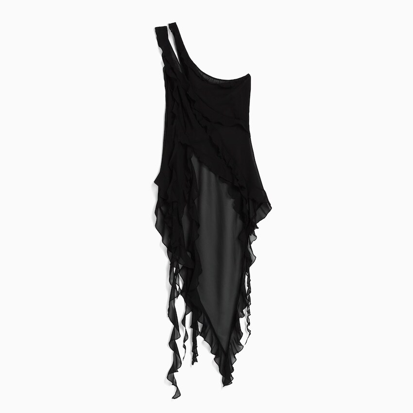 

Блузка Bershka Asymmetric Chiffon With Gathered Ruffles, черный