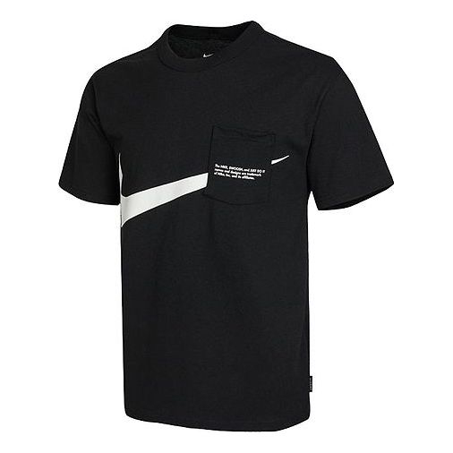 Футболка Nike Sportswear Swoosh Large Pocket Printing Sports Round Neck Short Sleeve Black, Черный
