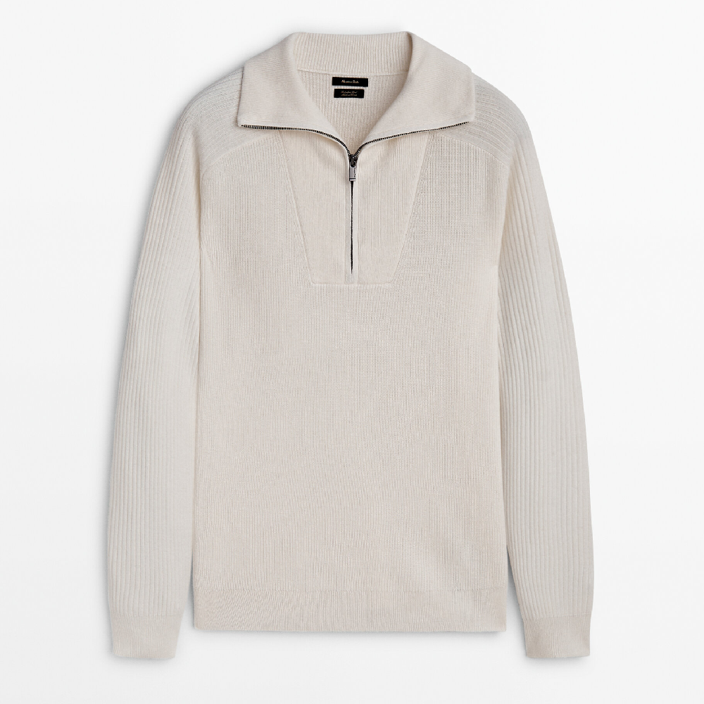 Свитер Massimo Dutti Combined Knit Mock Neck With Zip, кремовый свитер massimo dutti mock neck sweater with zip кремовый