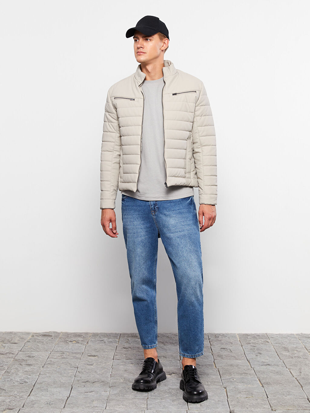 

Мужское кожаное пальто Slim Fit с воротником-стойкой LCW Vision