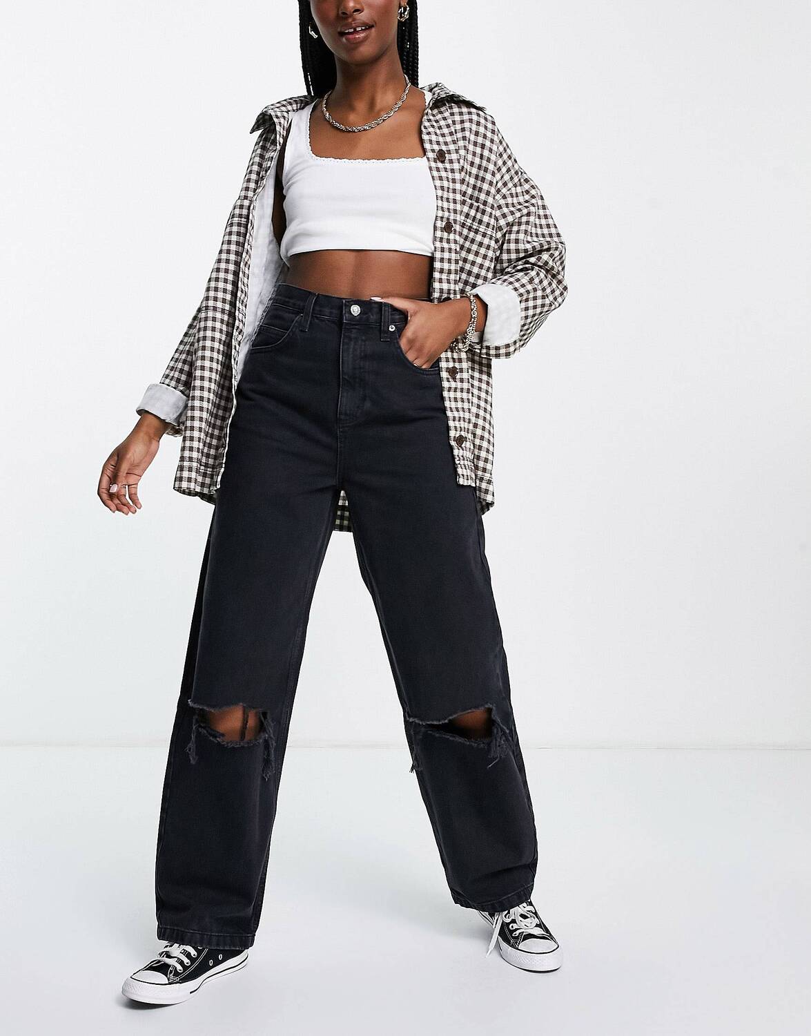 

Черные джинсы с прорезями на коленях Topshop