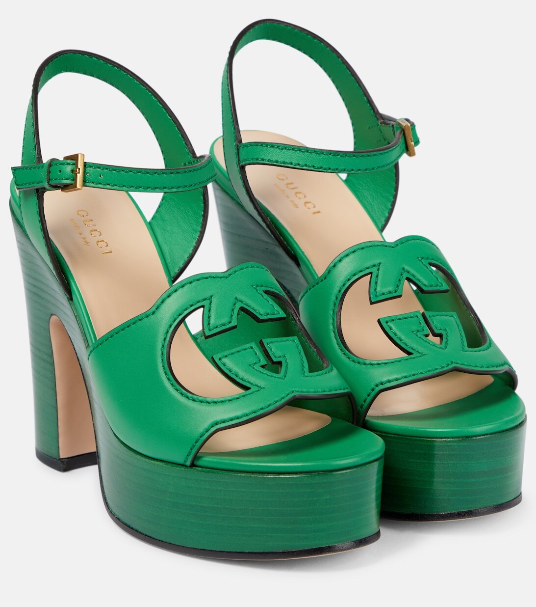 

Босоножки на платформе с узором GG Gucci, зеленый