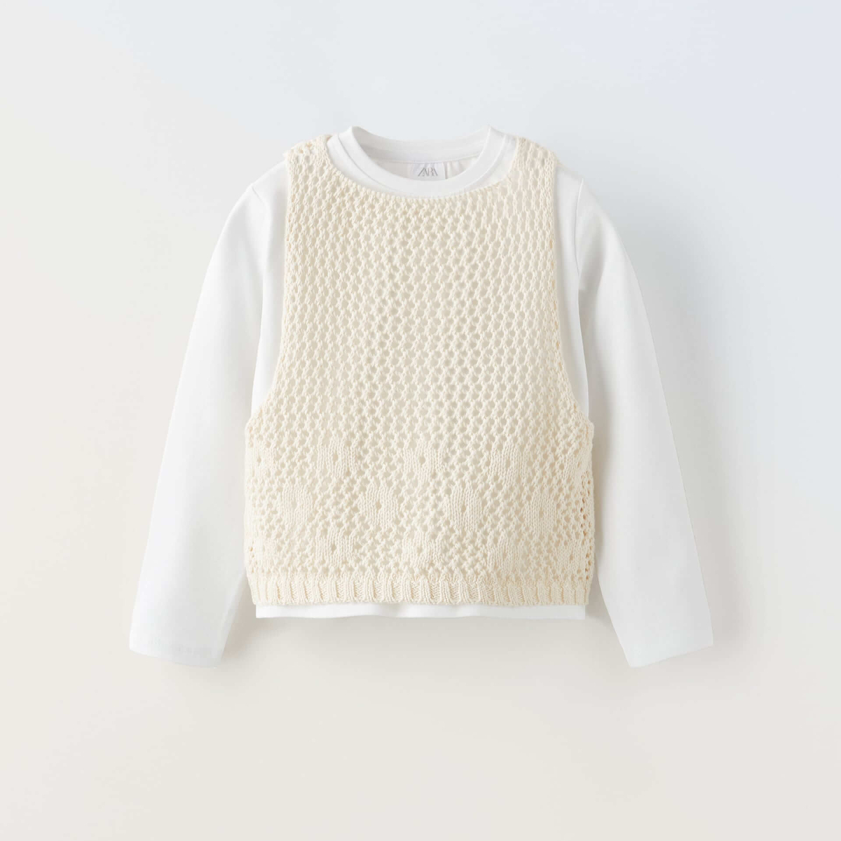 цена Комплект лонгслив с жилетом Zara Knit, 2 предмета, белый / светло-бежевый