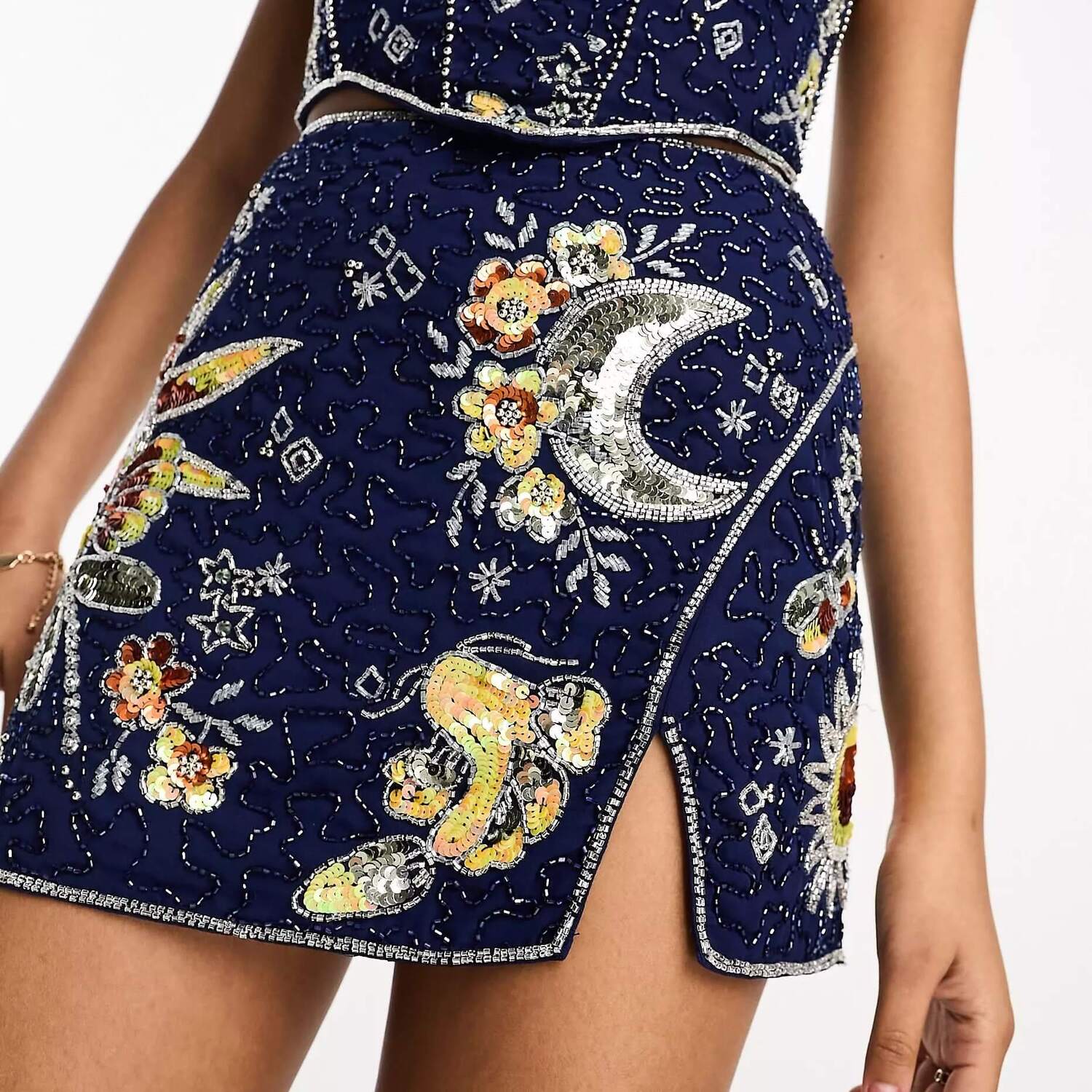 

Мини-юбка Asos Design Celestial Motif Embellished Co-ord, темно-синий
