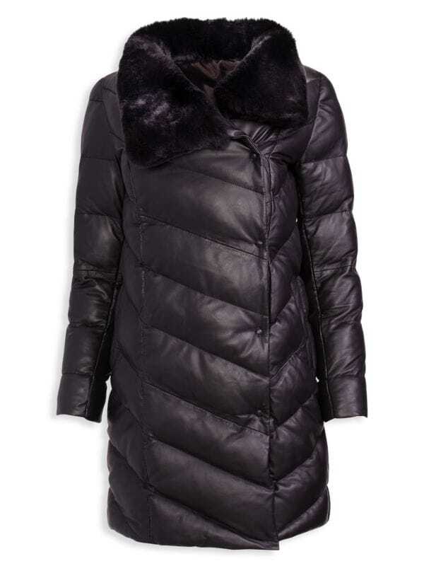 

Пуховик из овечьей шерсти и кожи WOLFIE FURS Brown, Серый