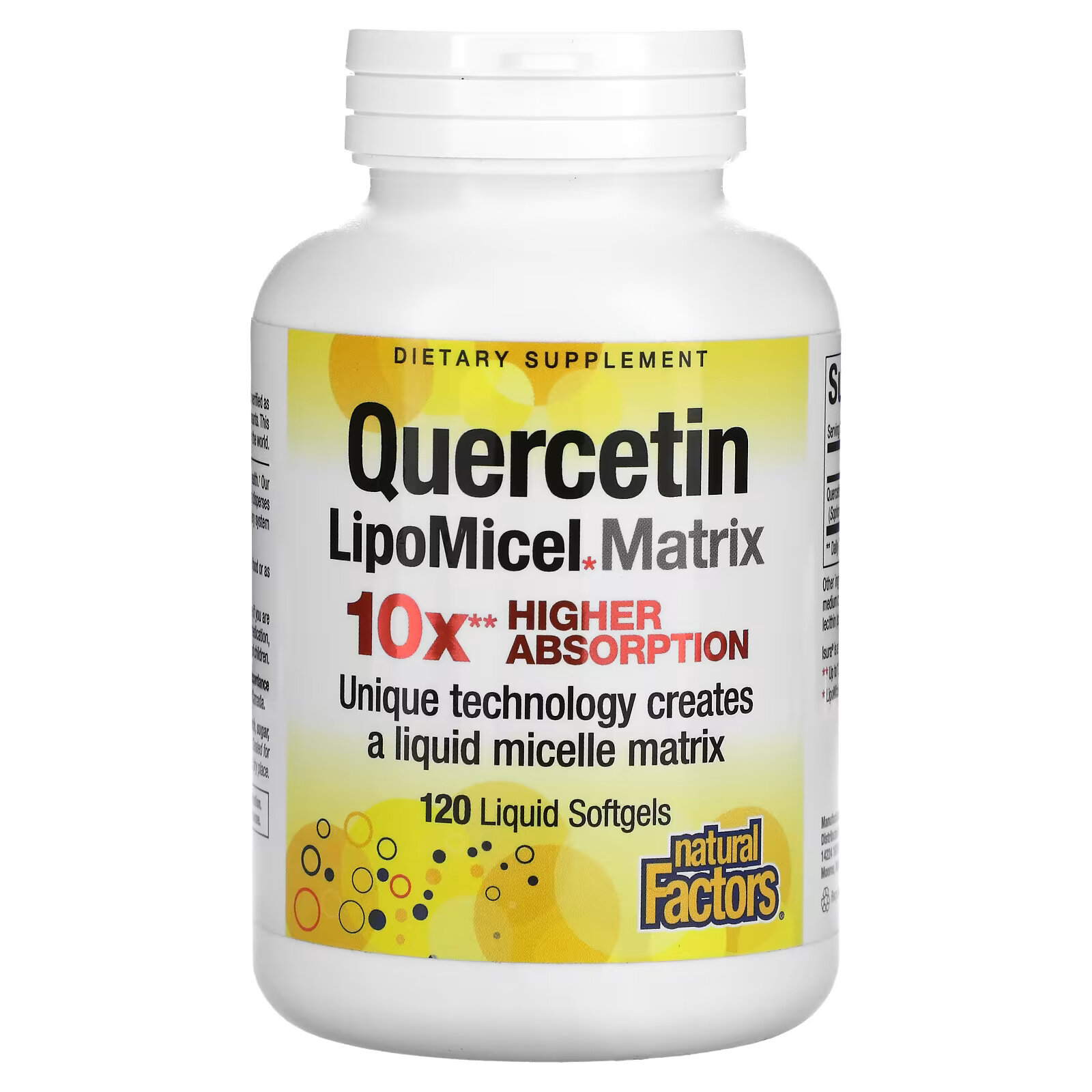 Natural Factors, кверцетин, в мицеллярной форме LipoMicel, 120 капсул с жидкостью