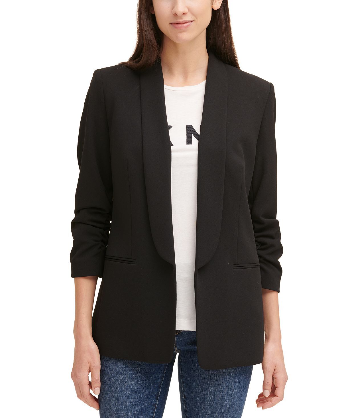 

Куртка petite с открытым передом и воротником-шалью DKNY, черный