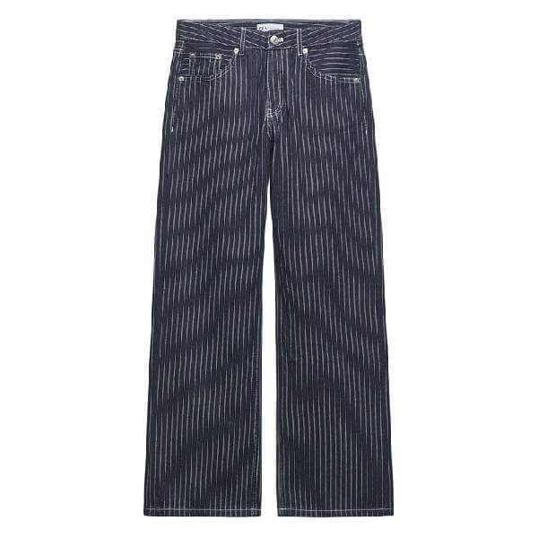 

Брюки Zara TRF Striped Boyfriend, темно-синий