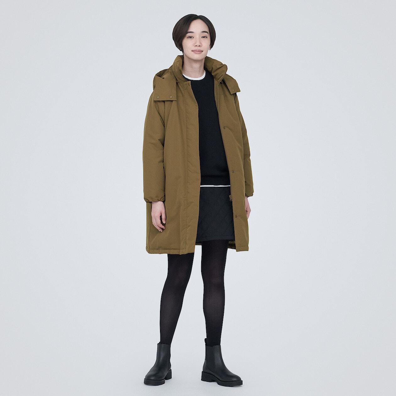 

Водоотталкивающий пуховик с капюшоном MUJI, темно-бежевый