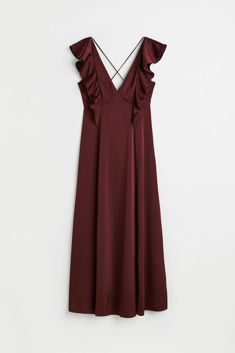

Платье макси с воланами H&M, бургундия