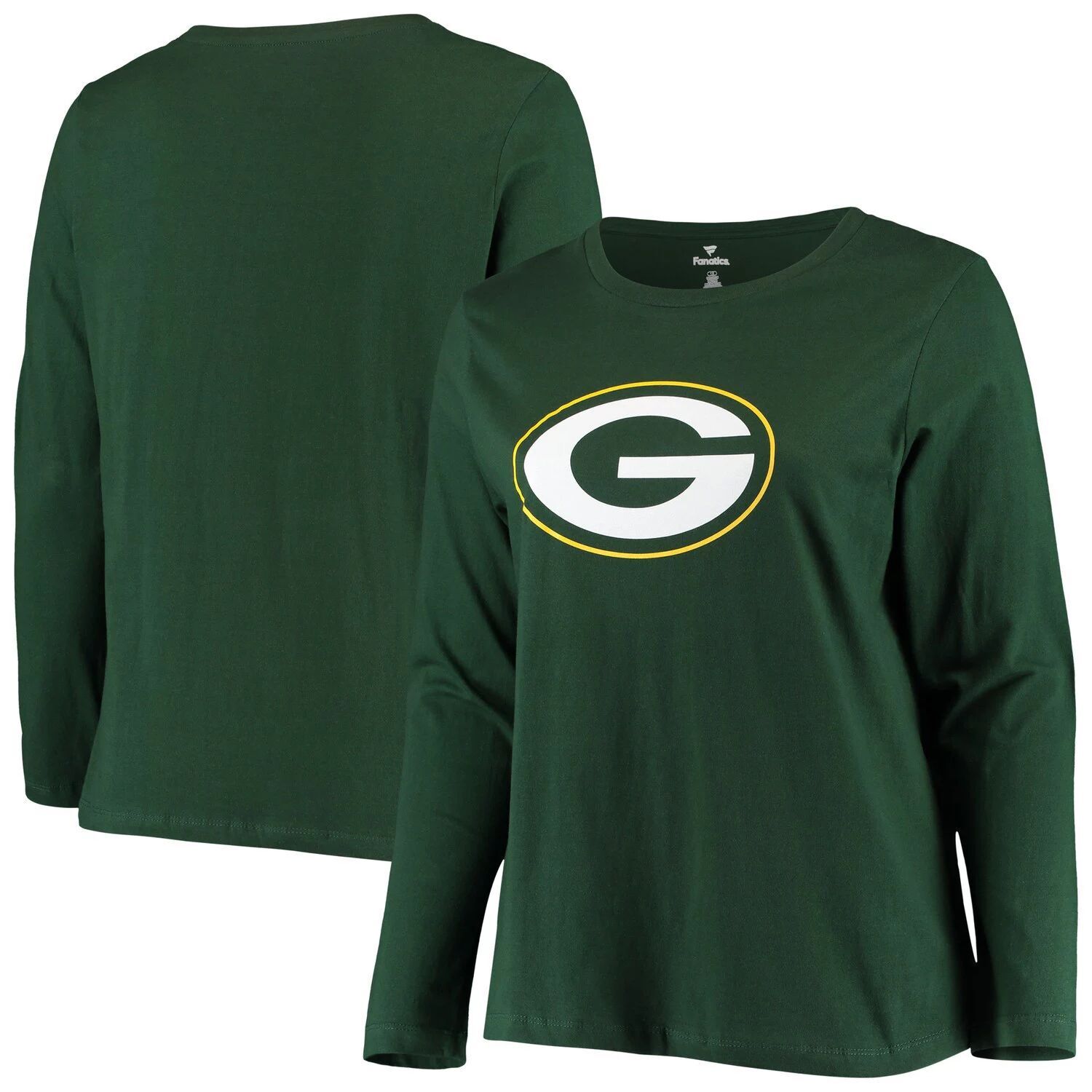 

Женская зеленая фирменная футболка с логотипом большого размера Green Bay Packers Fanatics, длинный рукав, большой размер Fanatics