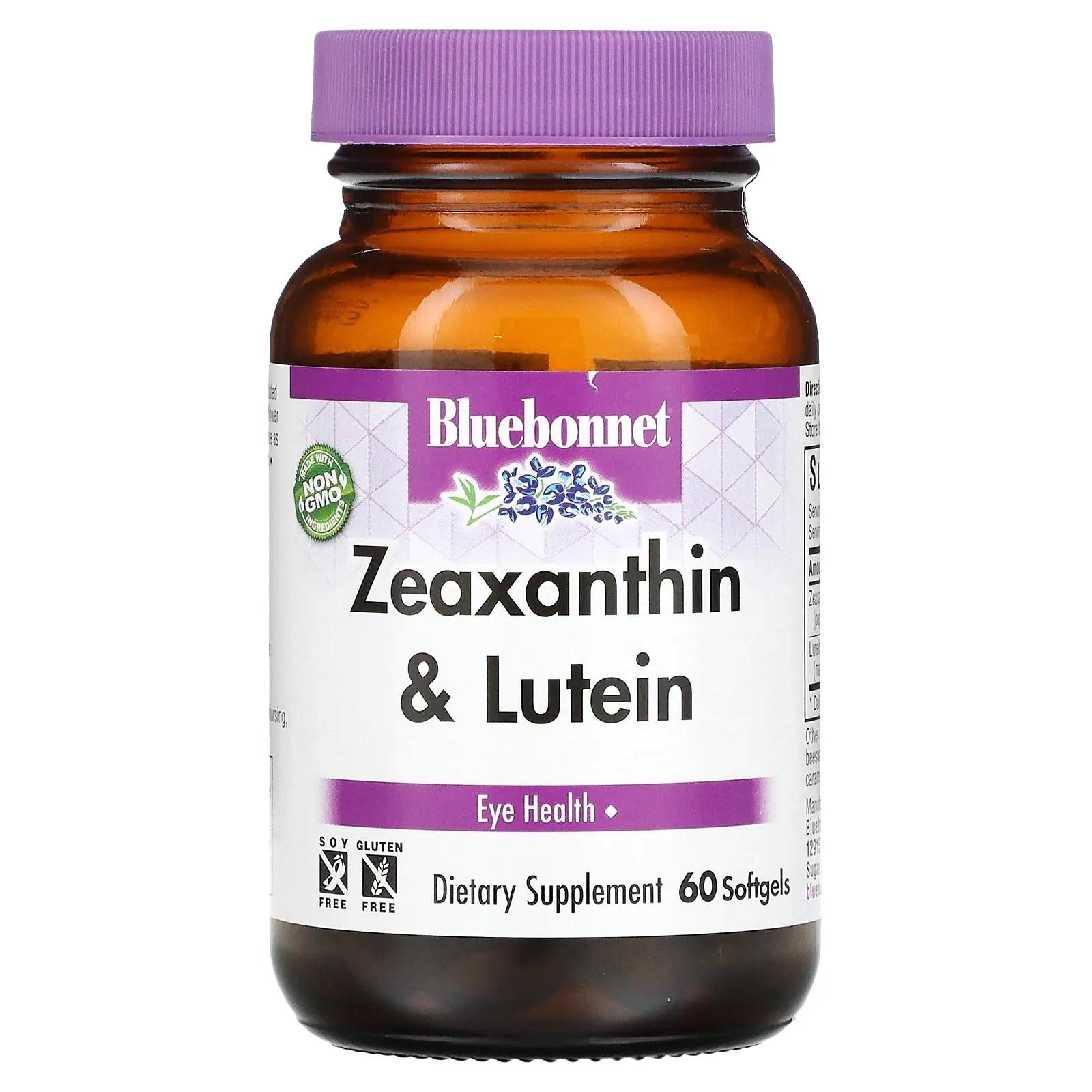 Bluebonnet Nutrition Зеаксантин плюс лютеин 60 мягких желатиновых капсул bluebonnet nutrition натуральный лецитин 1365 мг 180 мягких желатиновых капсул