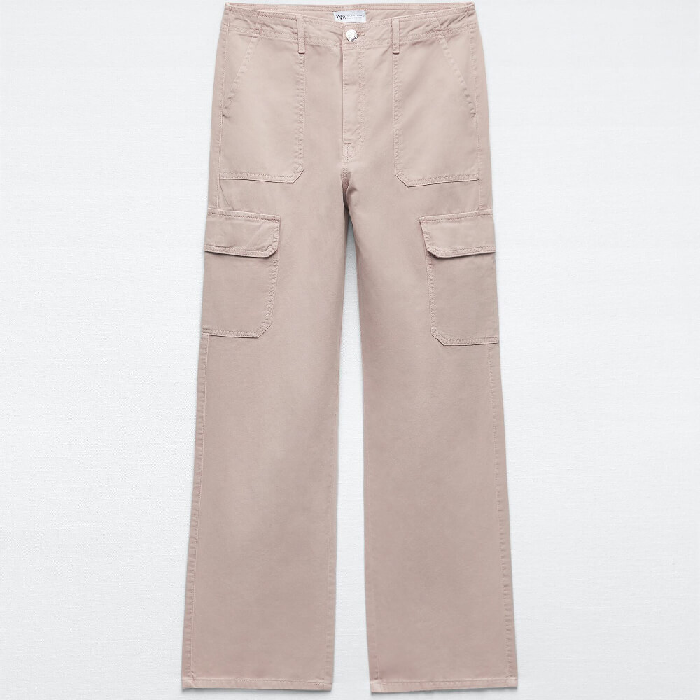 

Брюки Zara Straight Cargo TRF, светло-розовый