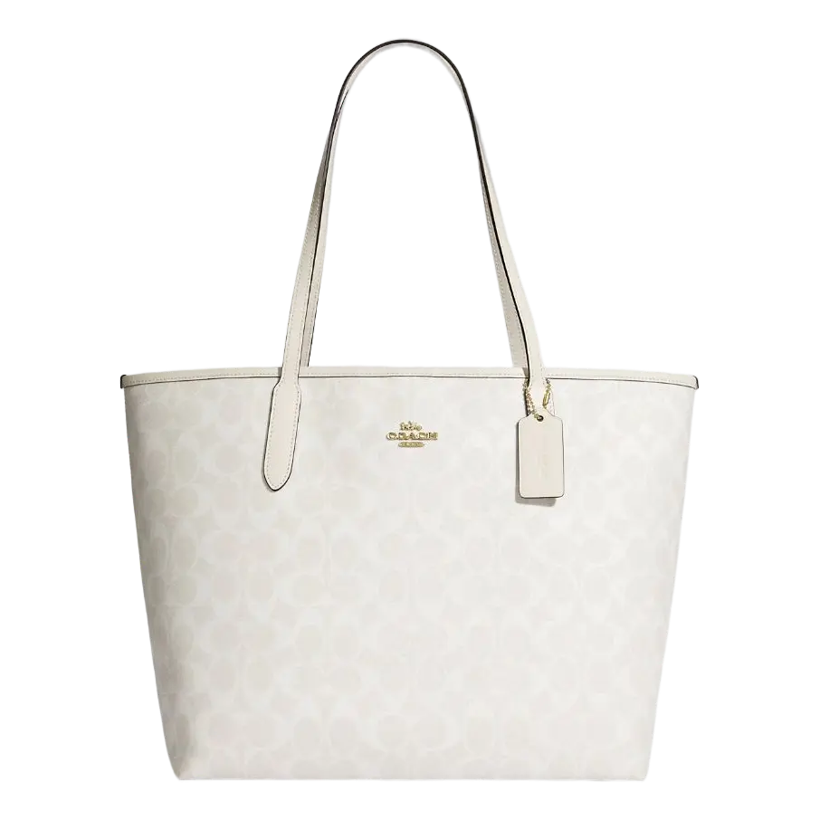 

Сумка Coach Outlet City Tote In Signature Canvas, золотой/белый