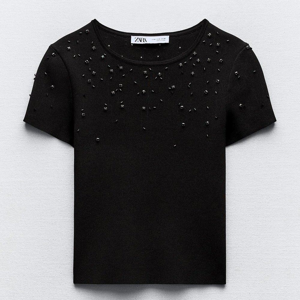 Топ Zara Beaded Knit, черный топ zara asymmetric knit черный