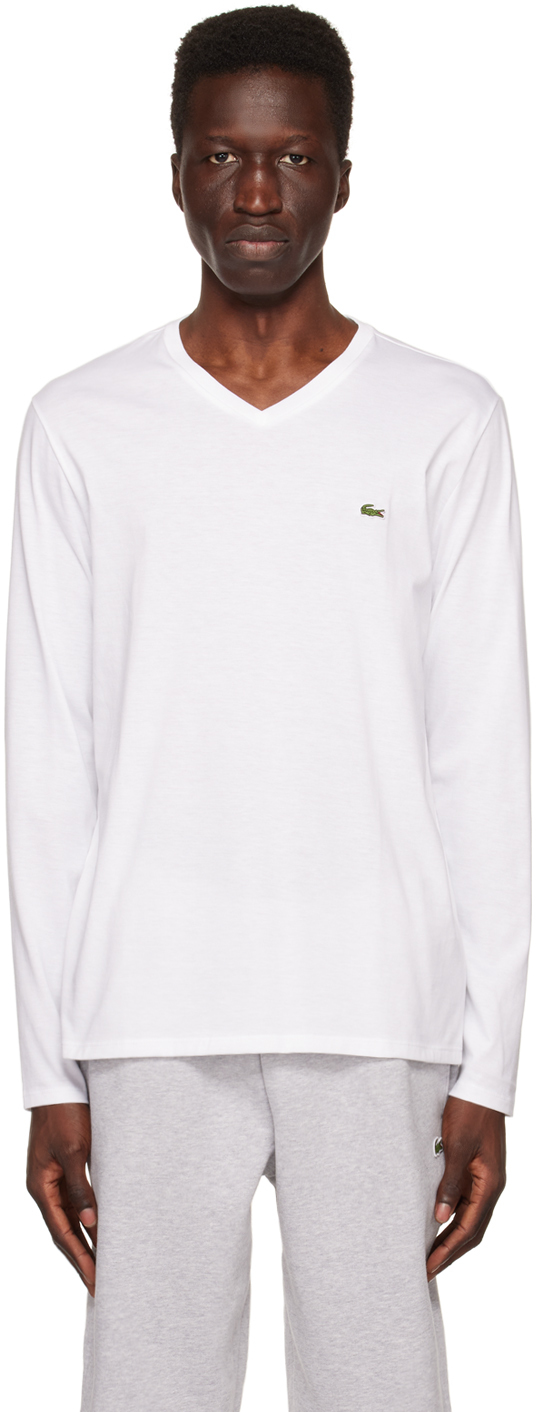 

Белая футболка с длинным рукавом с v-образным вырезом Lacoste