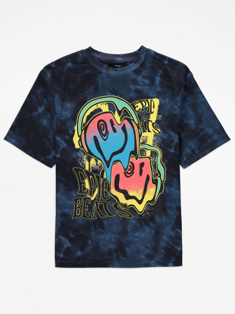 

Темно-синяя футболка с принтом Tie Dye Melted Smiley George., нави