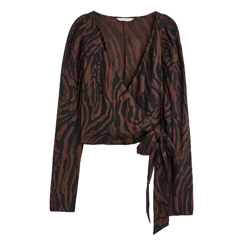 Блузка H&M Jacquard-weave, коричневый с узором блузка атласная v образный вырез длинные рукава 40 fr 46 rus белый