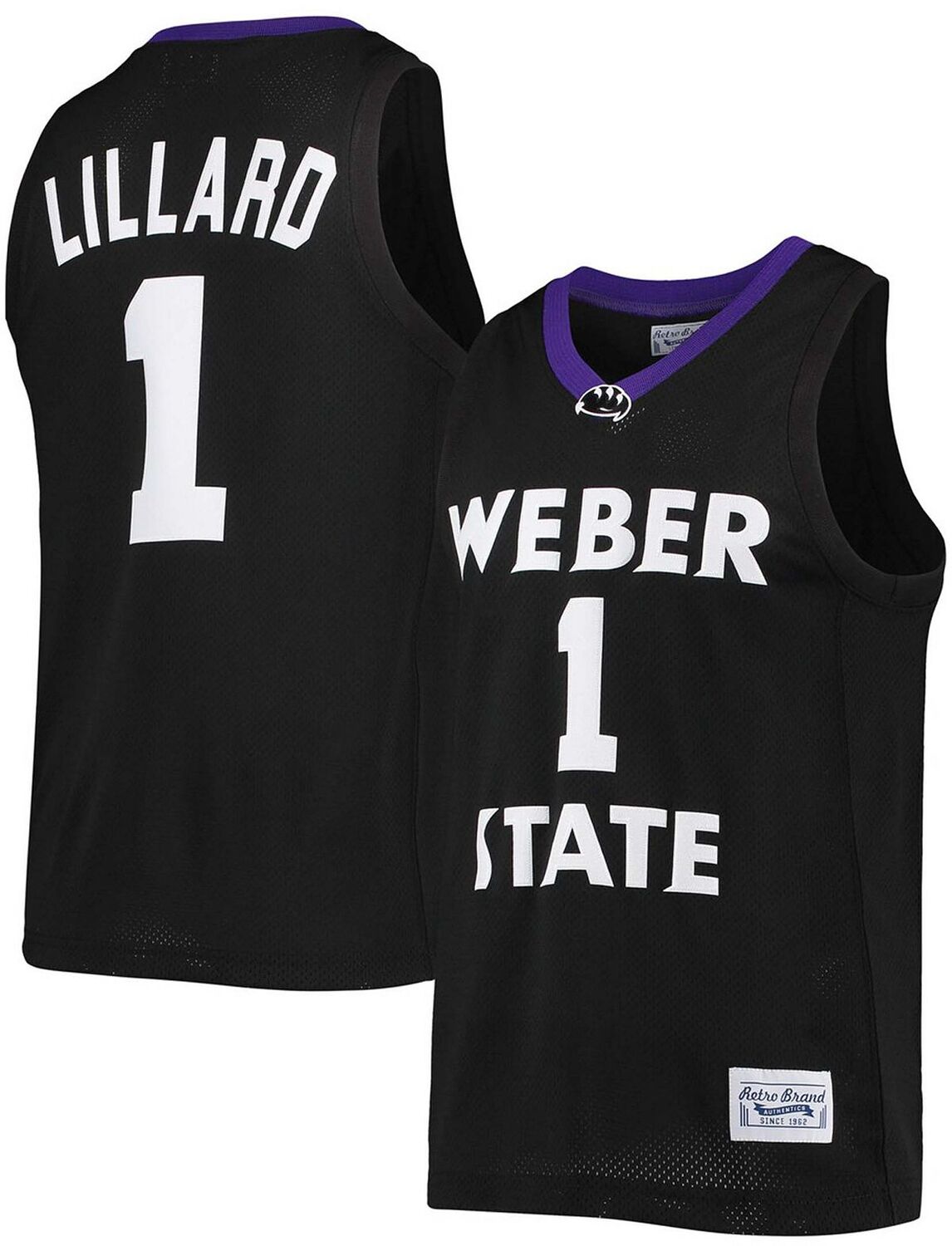 

Оригинальная мужская футболка damian lillard black weber state wildcats alumni, памятная классическая баскетбольная майка Retro Brand, черный