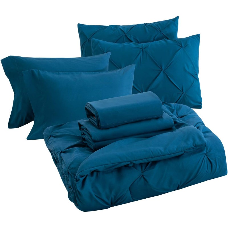 Комплект двуспального постельного белья Bedsure Queen, 7 предметов, синий