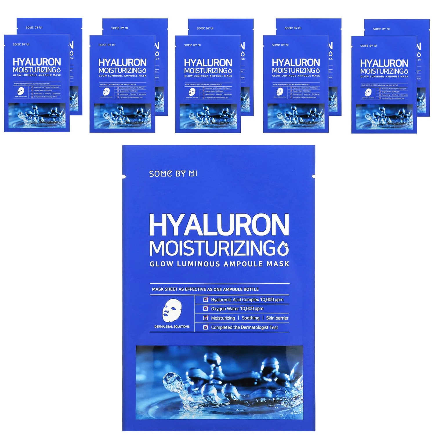 

Hyaluron Moisturizing, увлажняющая тканевая маска с гиалуроновой кислотой для сияния кожи, 10 шт. по 25 г, SOME BY MI