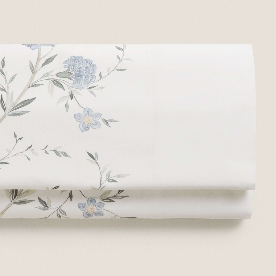 

Простынь Zara Home Floral Print, белый/голубой