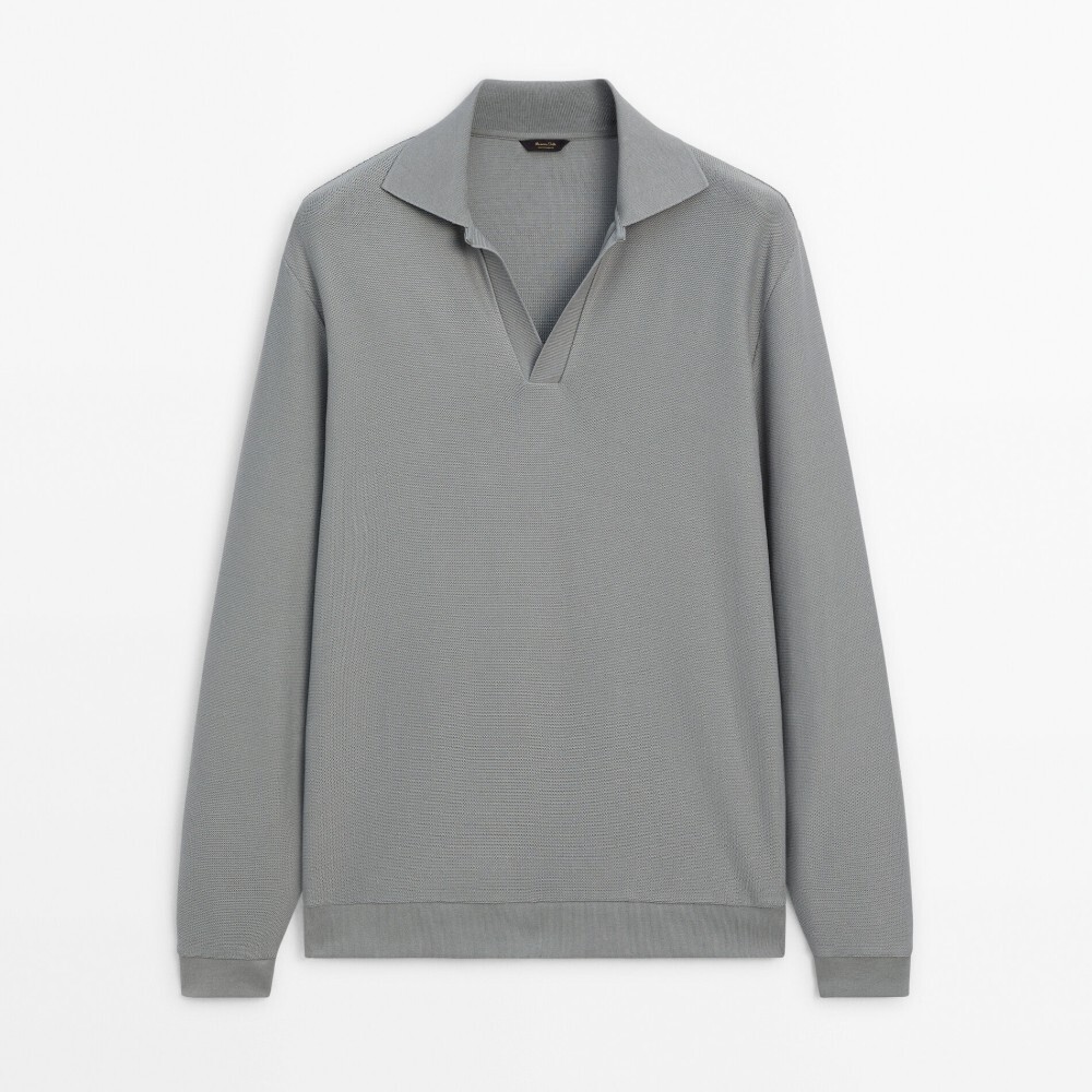 

Лонгслив Massimo Dutti Textured Cotton Blend, серо-зеленый
