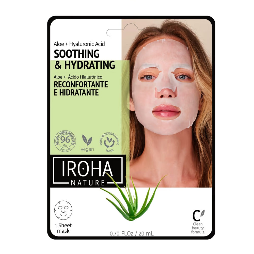 IROHA nature Soothing & Hydrating Tissue Face Mask увлажняющая тканевая маска с алоэ вера и гиалуроновой кислотой 20мл маска для лица cosima с алоэ вера и гиалуроновой кислотой увлажняющая и успокаивающая 25г