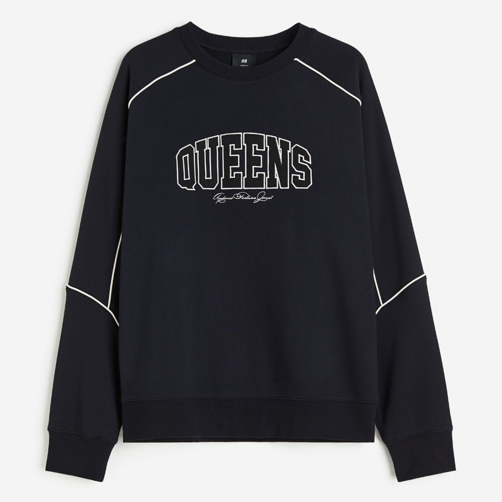 Свитшот H&M Relaxed Fit Embroidered Queens, черный