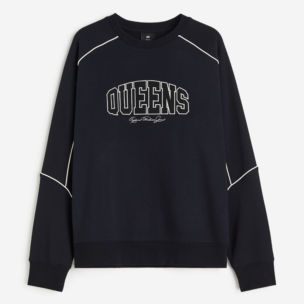 

Свитшот H&M Relaxed Fit Embroidered Queens, черный