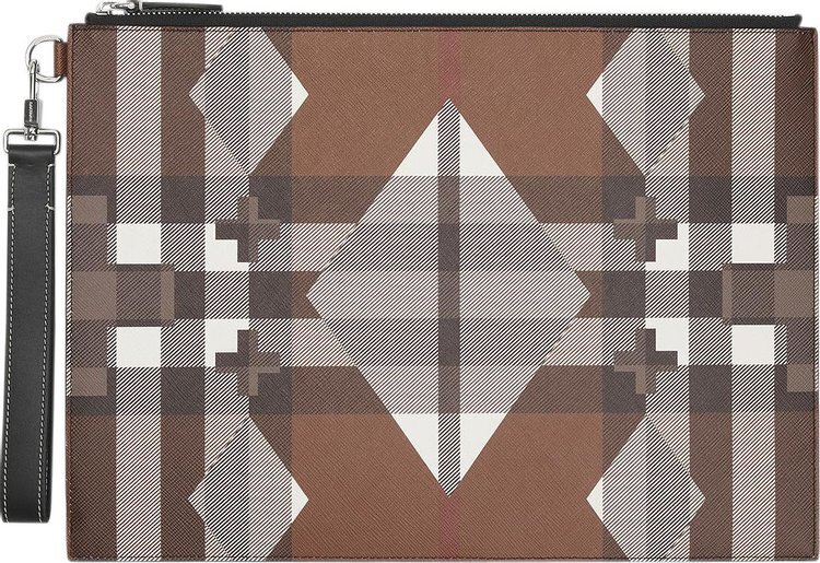 

Сумка Burberry Large Geometric Check And Leather Zip Pouch Dark Birch Brown, коричневый