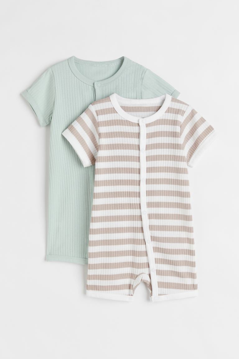 

2 пары цельных хлопковых пижам H&M, мятно-зеленый/полосатый