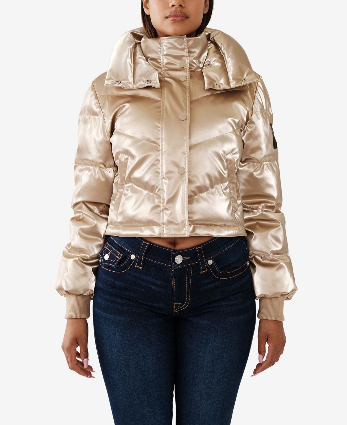 

Женская блестящая куртка-пуховик с двойным воротником True Religion
