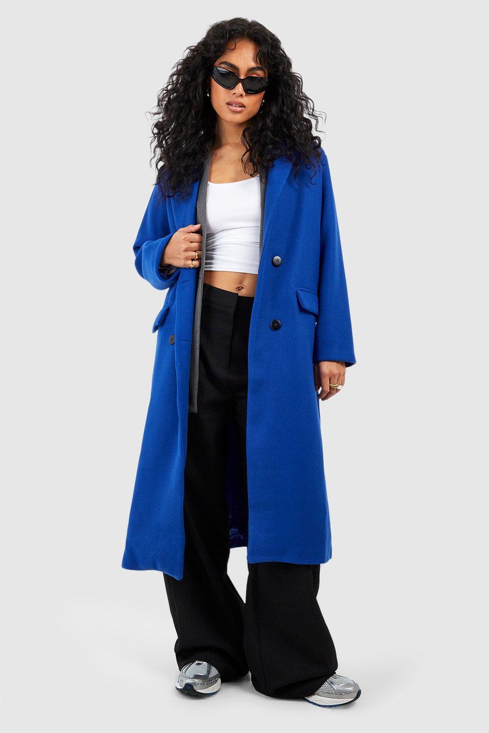 

Двубортное шерстяное пальто boohoo, синий