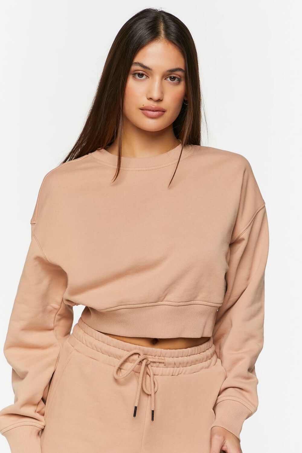

Пуловер из френч-терри с круглым вырезом Forever 21, песочный, Бежевый