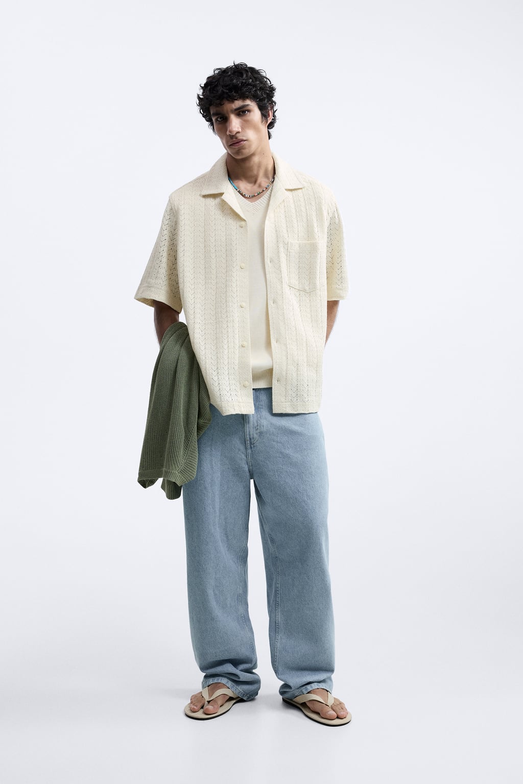 

Жаккардовая рубашка ZARA, экру
