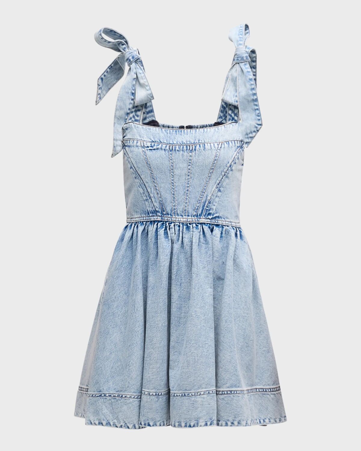 

Джинсовое мини-платье Amina с корсетом Alice + Olivia, цвет Fae Ultra Light Blue