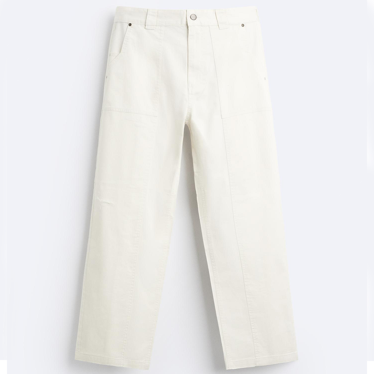 Брюки Zara Ripped With Seams, желтовато-белый атласные брюки zara желтовато белый