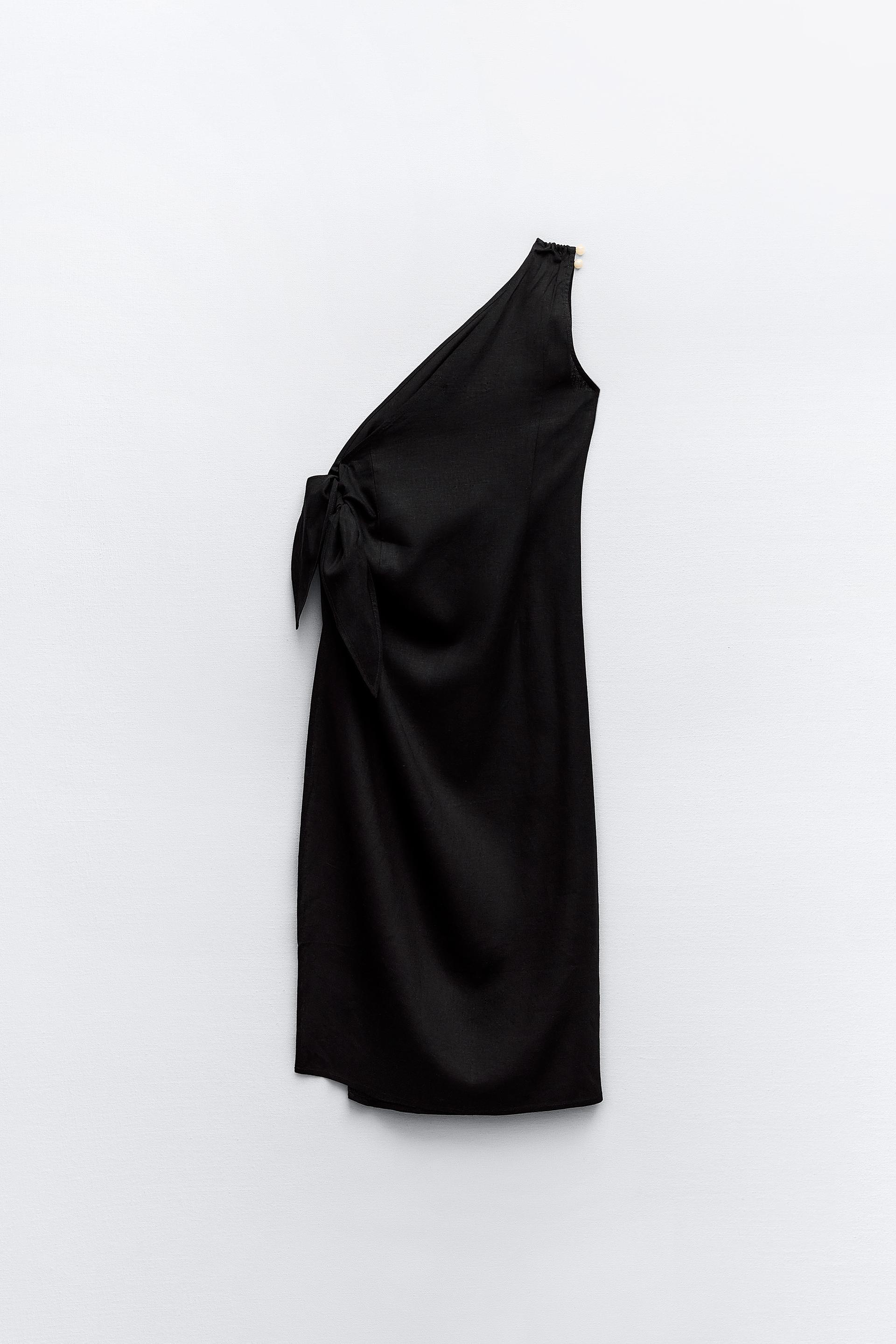 Парео Zara Linen Blend Asymmetric, черный жилет zara linen blend голубой