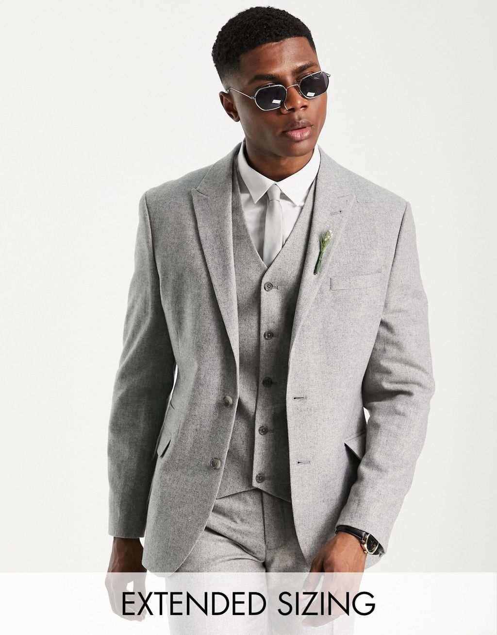 Серый фланелевой узкий пиджак из смесовой шерсти ASOS DESIGN