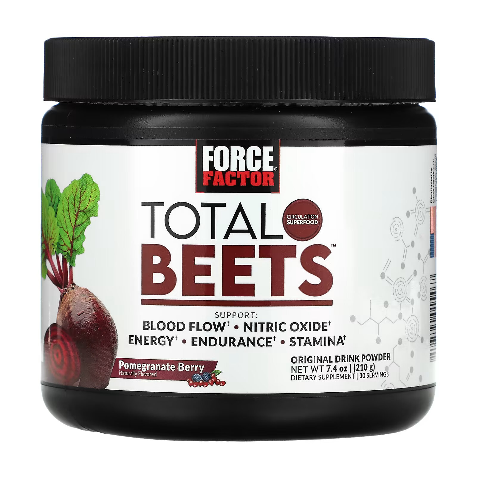 Force Factor, Total Beets, оригинальный напиток в порошке, свекла и ягоды граната, 210 г (7,4 унции) force factor total beets перед тренировкой арбуз 354 г 12 5 унции
