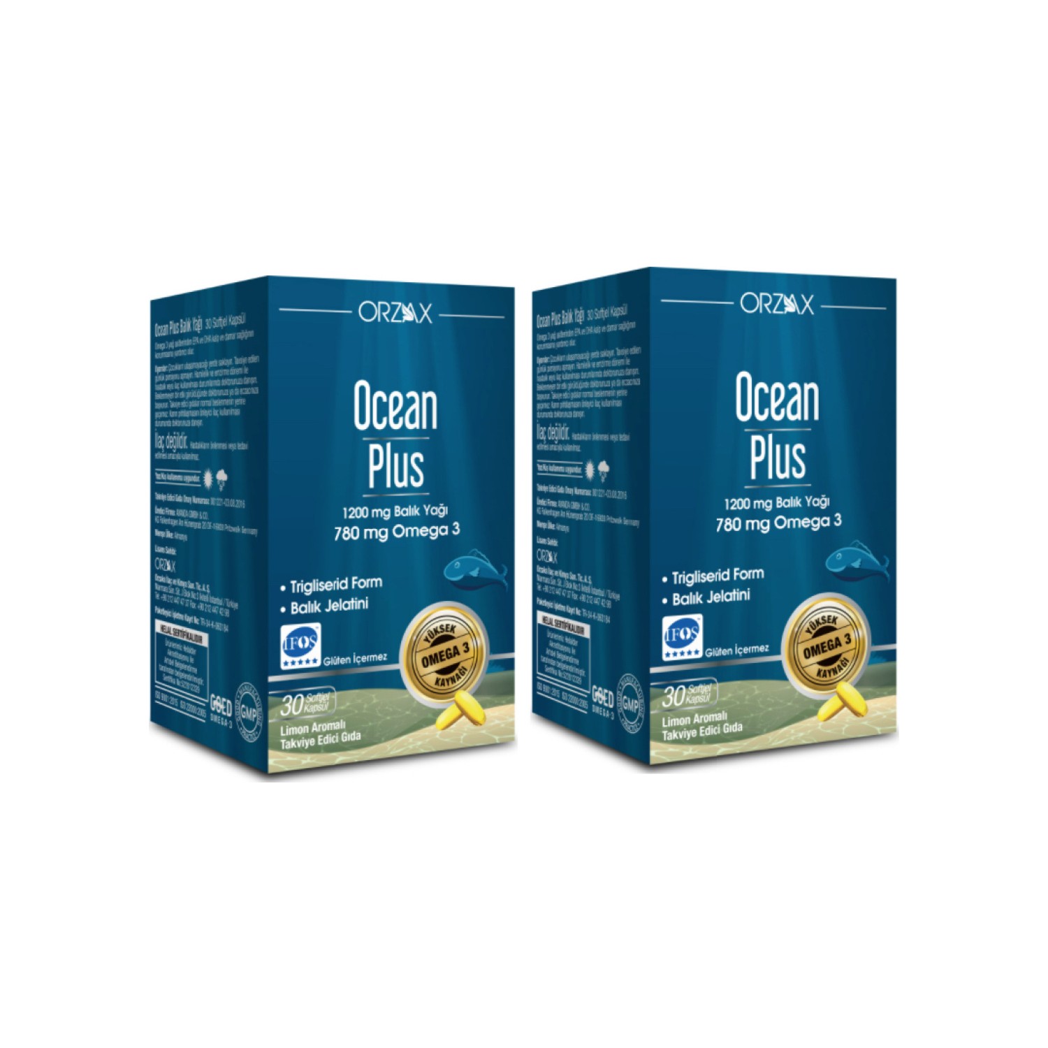 Омега-3 Orzax Ocean Plus 1200 мг, 2 упаковки по 30 капсул carlson labs ecosmart omega 3 натуральный ароматизатор лимон 1000 мг 90 30 желатиновых капсул