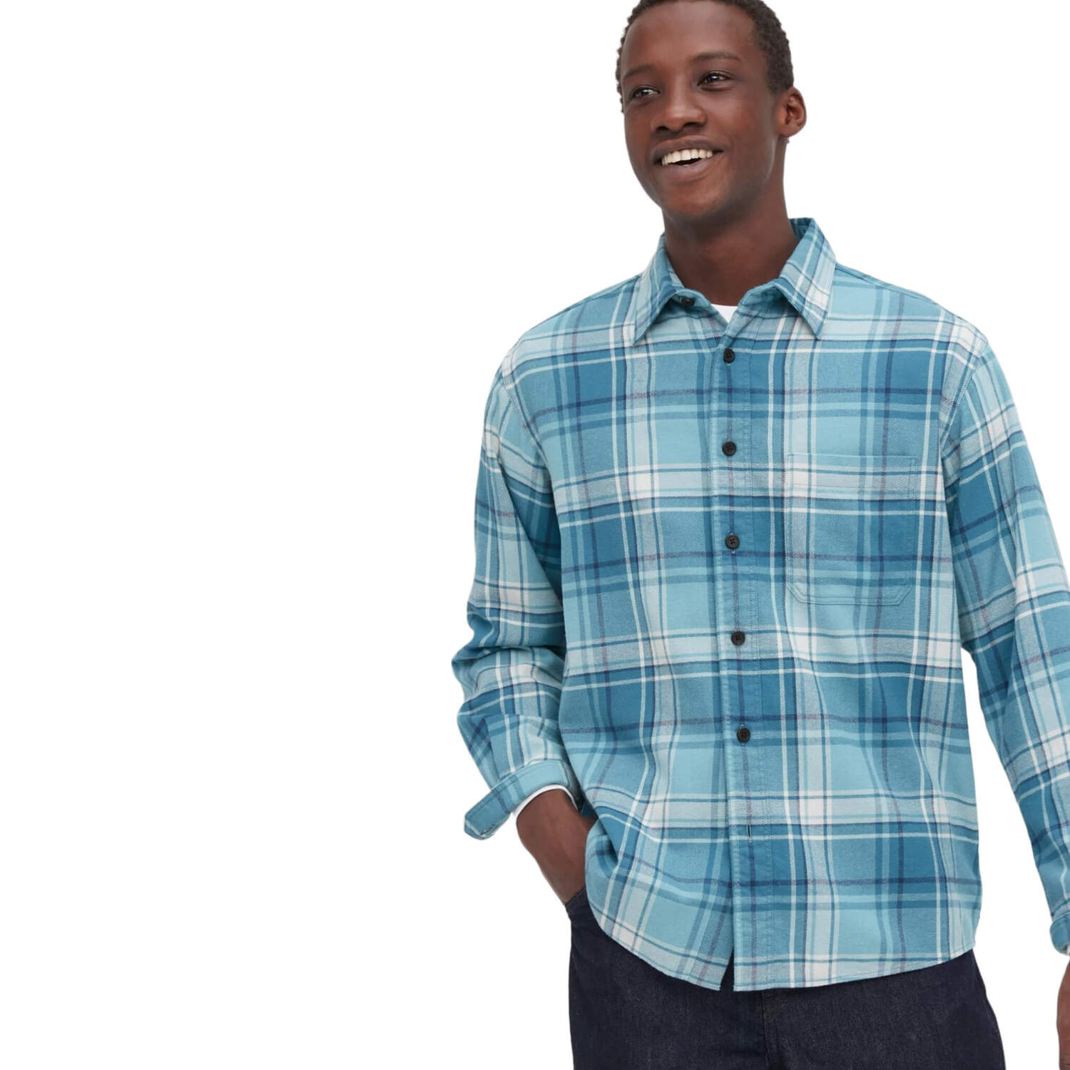 

Рубашка Uniqlo Flannel Checked Regular Fit, голубой