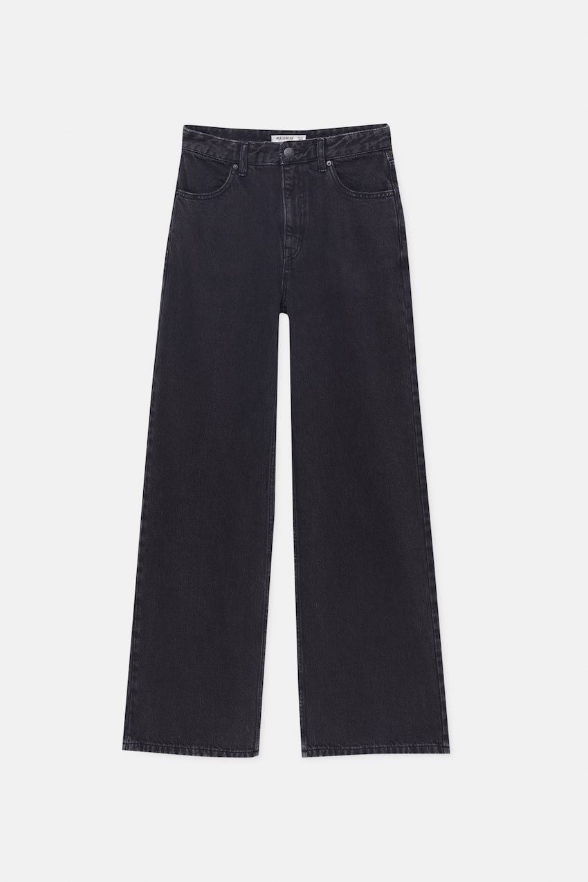Широкие джинсы с высокой посадкой Pull&Bear, черный