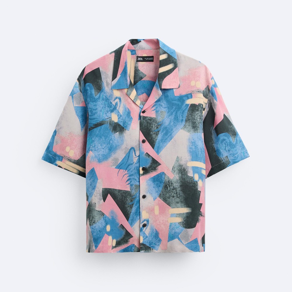 Рубашка Zara Geometric Print, розовый рубашка zara geometric print синий