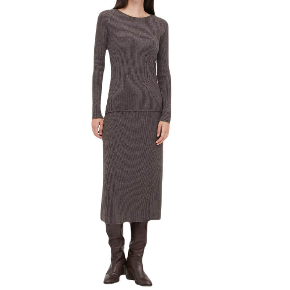 

Джемпер Uniqlo Cashmere 3D Knit Seamless Ribbed Crew Neck, коричневый