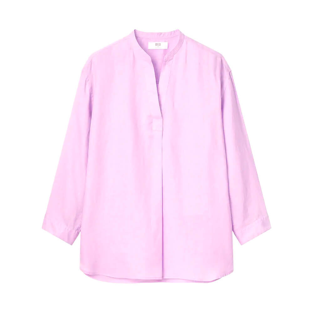 

Рубашка Uniqlo 100% Linen Skipper Collar 3/4 Sleeve, светло-фиолетовый