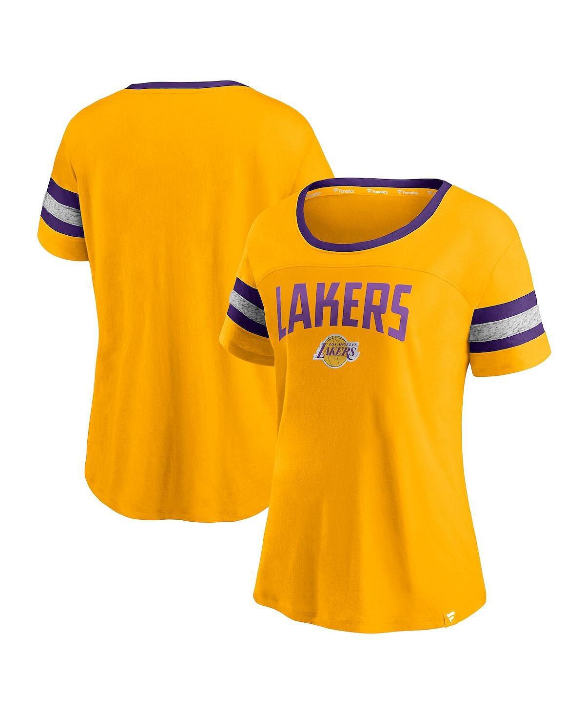 

Женская золотисто-серая футболка с полосатыми рукавами Los Angeles Lakers Block Party Fanatics, Серый