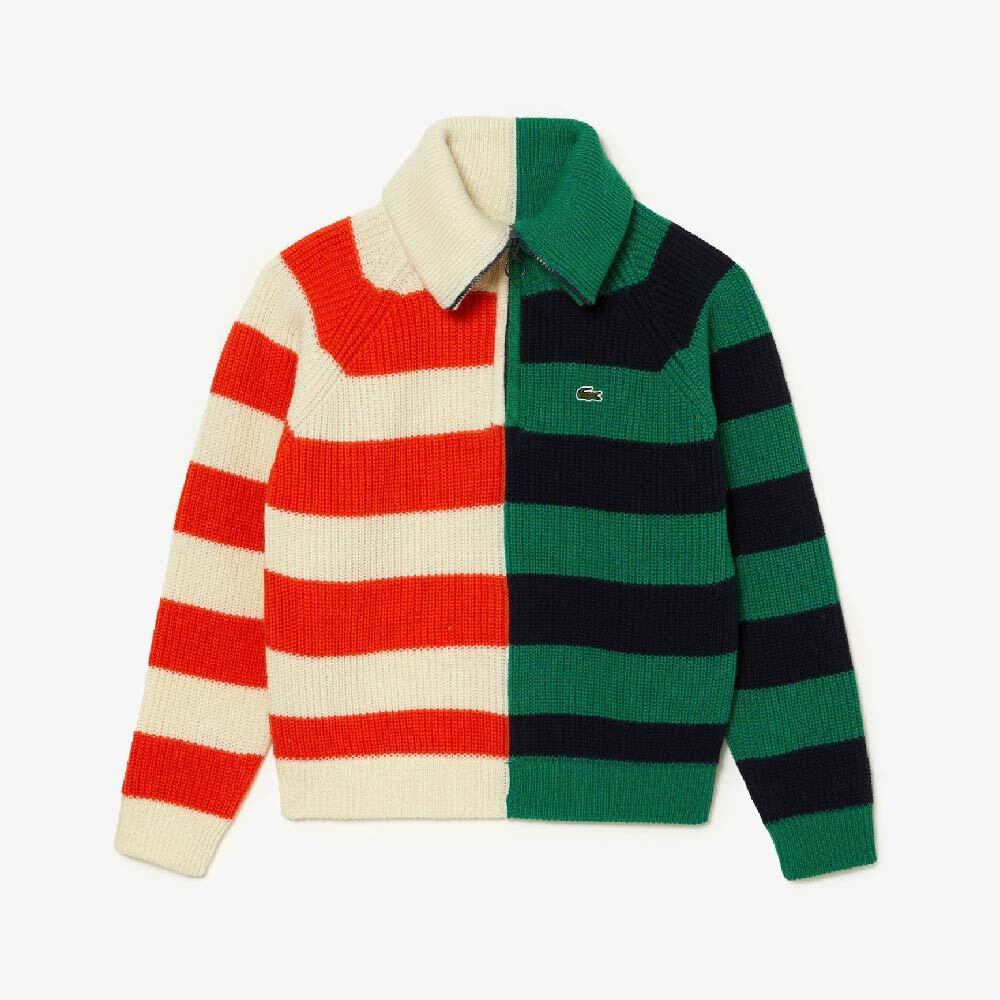

Свитер Lacoste Wool Zip Neck Contrast Stripe Colourblock, белый/зеленый/черный/красный